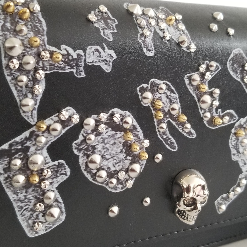 Alexander McQueen Skull Leather Stud Embellished Chain Crossbody Black - Picture 7 of 12